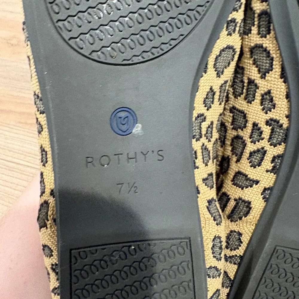 Rothy's The Loafer Leopard Print Flat Shoes Women Tan Black Size 7.5 Knit Animal